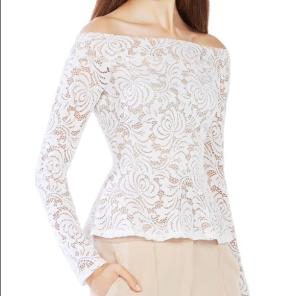 Long-Sleeved White Bardot Top from BCBGMaxAzria